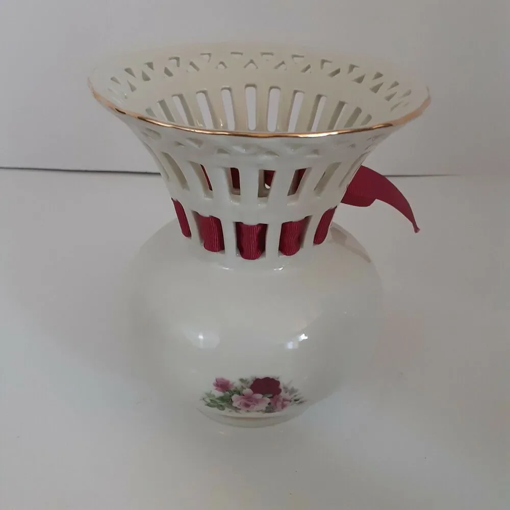 Vintage Formalities by Baum Bros. Basket Weave Porcelain Vase Cottage